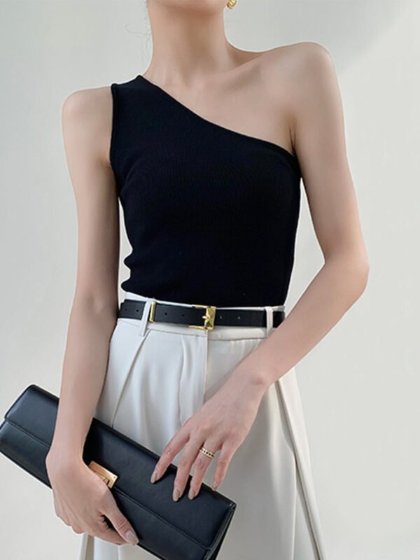Solid One Shoulder Top - 图片 3