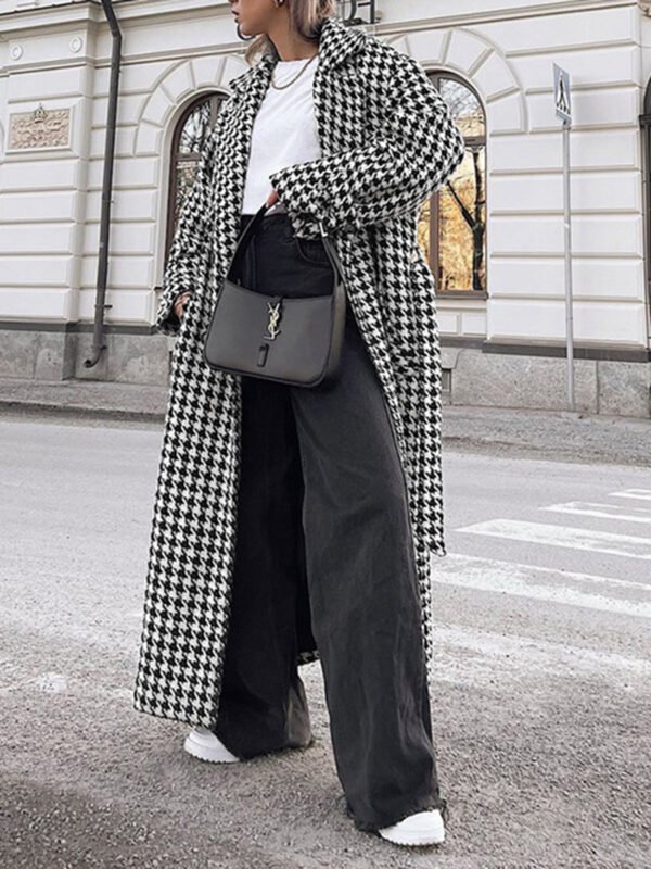 Oversized Houndstooth Tweed Trench Coat - 图片 3