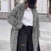 Oversized Houndstooth Tweed Trench Coat - 图片 2