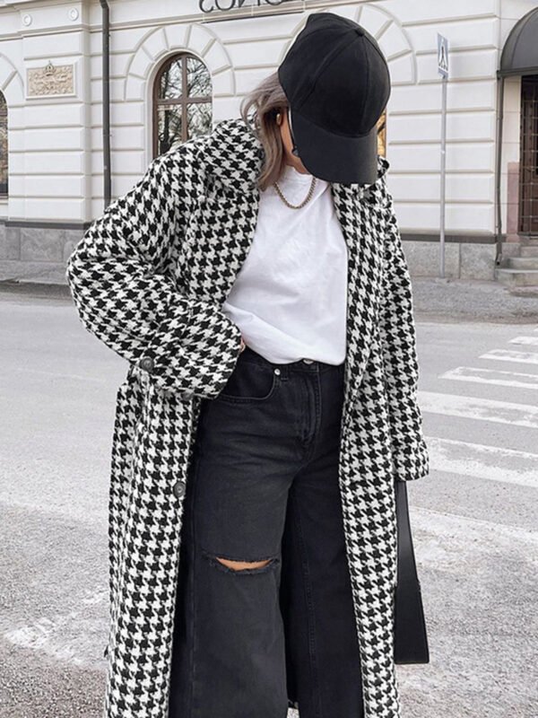 Oversized Houndstooth Tweed Trench Coat - 图片 2