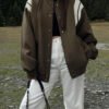 Stand Collar Contrast Trim Pockets Jacket