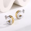 Two-Tone C-Shape Stud Hoop Earrings - 图片 2