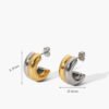 Two-Tone C-Shape Stud Hoop Earrings - 图片 3
