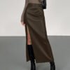 Side Split PU Leather Midi Skirt - 图片 8